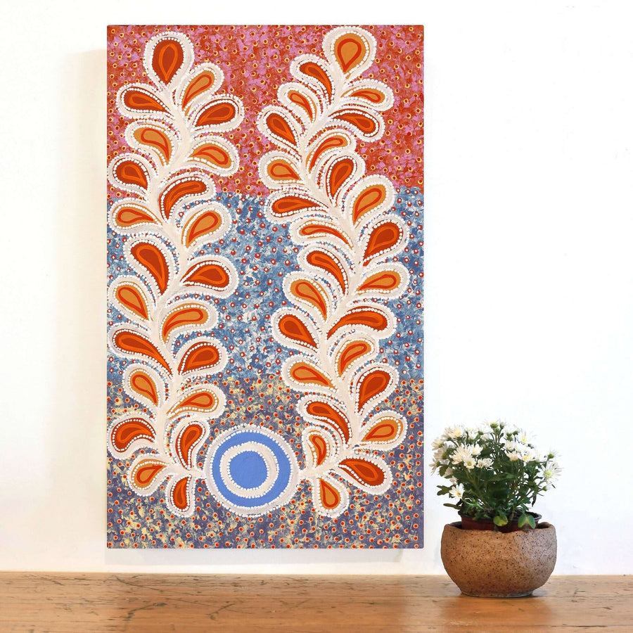Aboriginal Artwork by Brenda Punytjina Armstrong, Kaliny-kalinypa / Ultukunpa Jukurrpa - Honey Grevillea Dreaming, 76x46cm