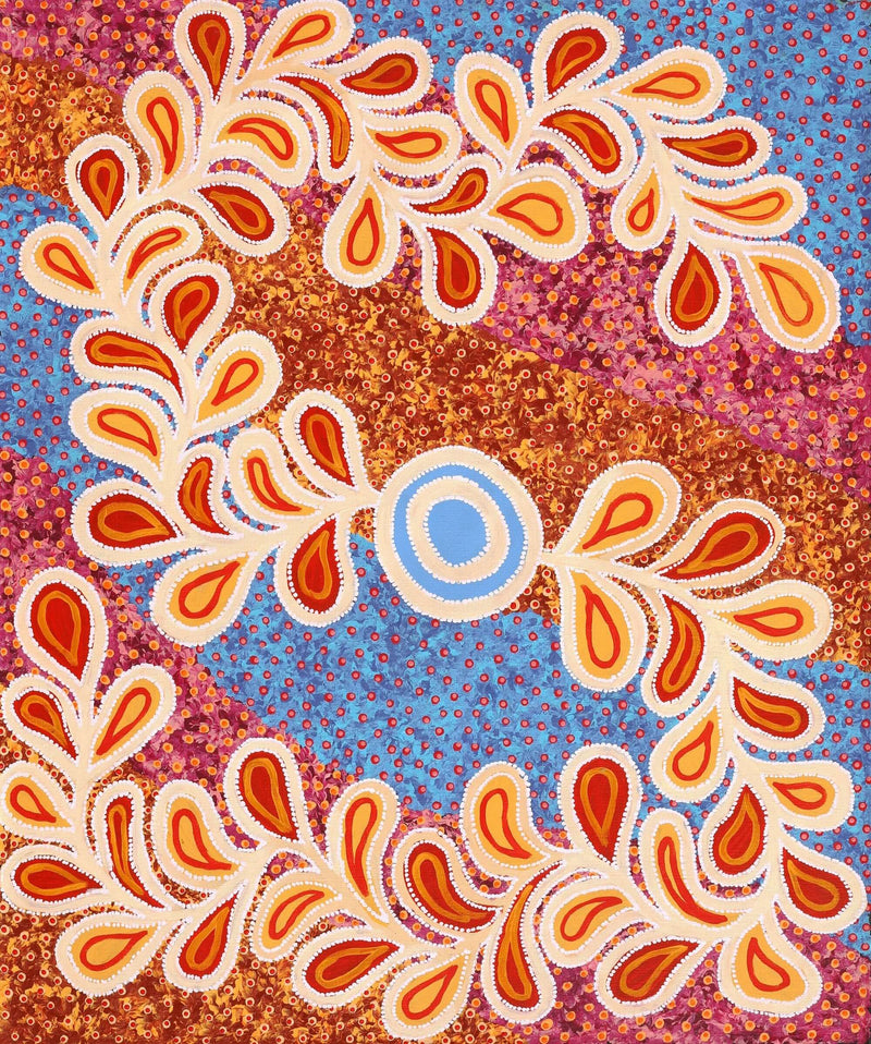 Aboriginal Artwork by Brenda Punytjina Armstrong, Kaliny-kalinypa / Ultukunpa Jukurrpa - Honey Grevillea Dreaming, 91x76cm