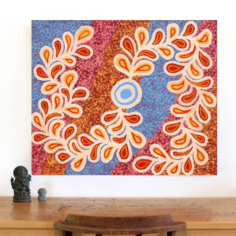 Aboriginal Artwork by Brenda Punytjina Armstrong, Kaliny-kalinypa / Ultukunpa Jukurrpa - Honey Grevillea Dreaming, 91x76cm