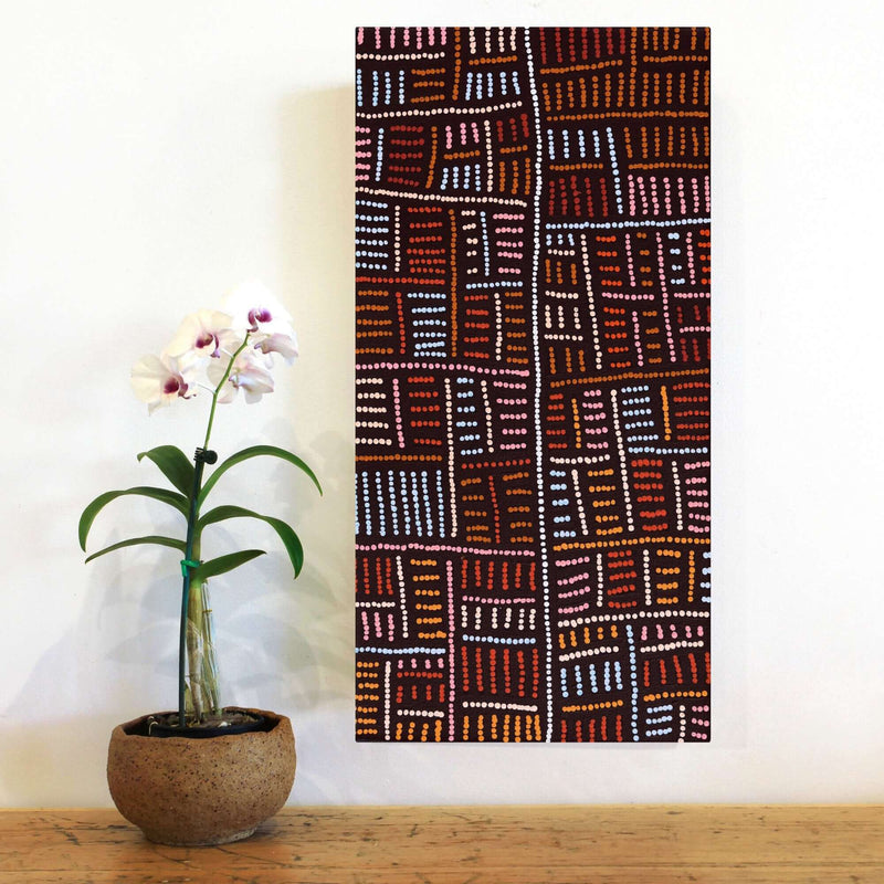 Aboriginal Artwork by Carol Nampijinpa Larry, Karnta Jukurrpa (Womens Dreaming), 61x30cm