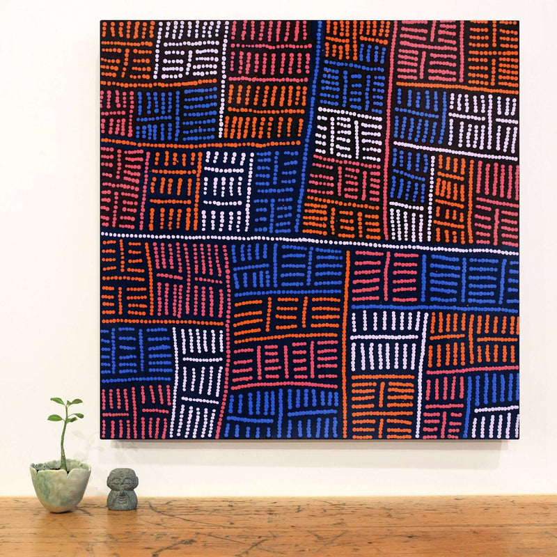 Aboriginal Artwork by Carol Nampijinpa Larry, Karnta Jukurrpa (Womens Dreaming), 61x61cm