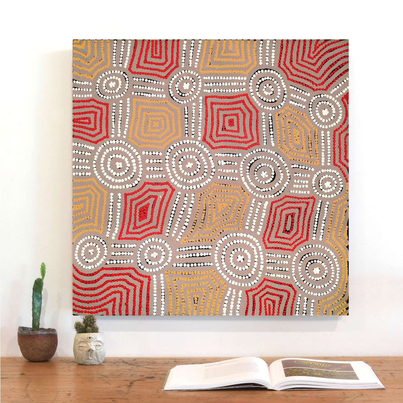 Aboriginal Artwork by Carol Nampijinpa Larry, Karnta Jukurrpa (Womens Dreaming), 61x61cm