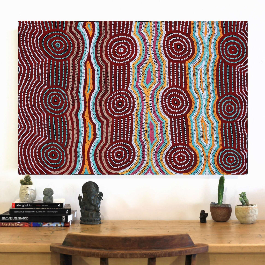 Aboriginal Art by Carol Nampijinpa Larry, Karnta Jukurrpa (Womens Dreaming), 91x61cm - ART ARK®