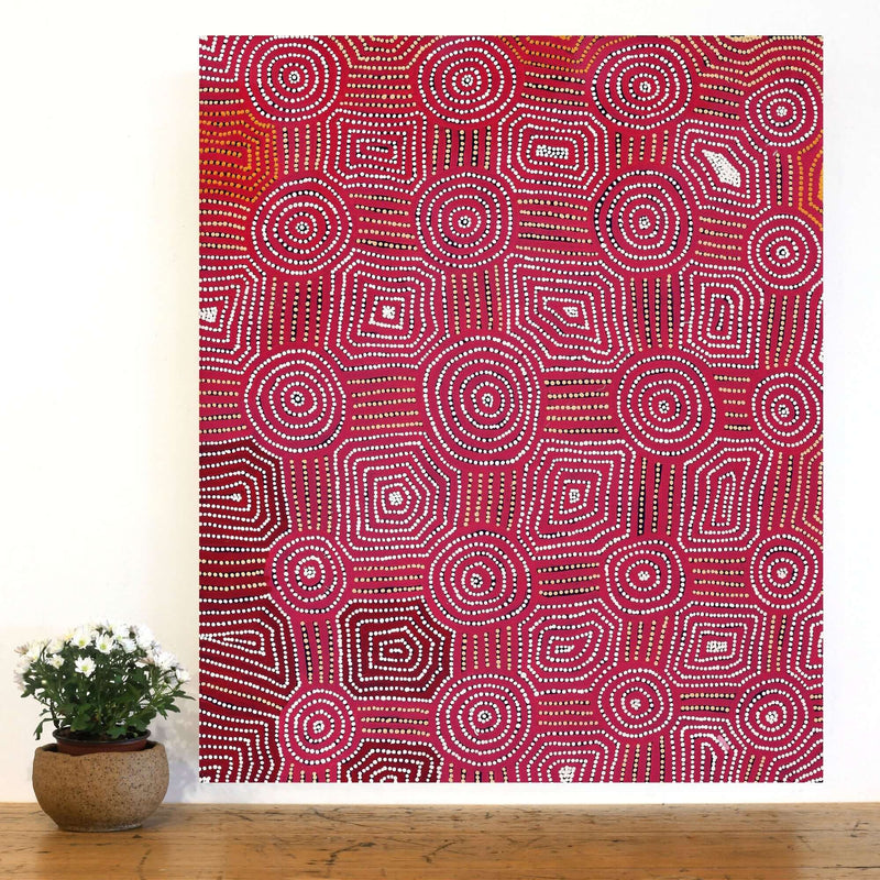 Aboriginal Artwork by Carol Nampijinpa Larry, Karnta Jukurrpa (Womens Dreaming), 91x76cm