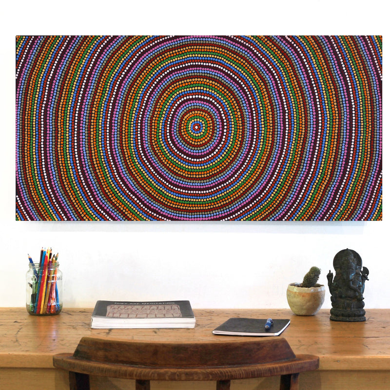 Aboriginal Artwork by Catherine Nungarrayi Malbunka, Mina Mina Jukurrpa (Mina Mina Dreaming), 91x46cm