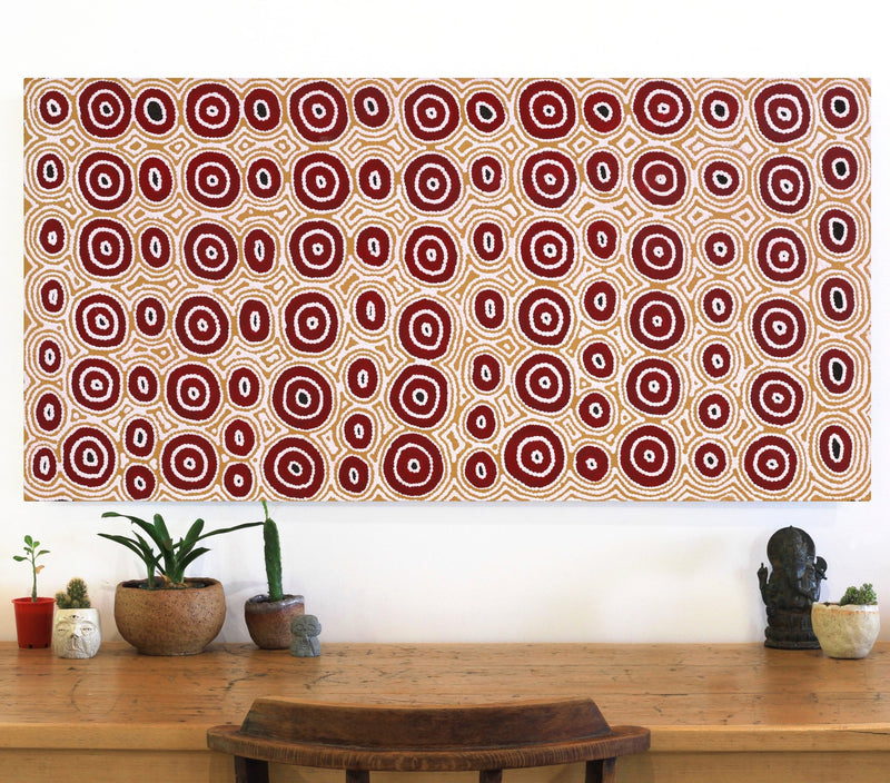 Aboriginal Artwork by Cecily Napanangka Marshall, Pikilyi Jukurrpa (Vaughan Springs Dreaming), 122x61cm