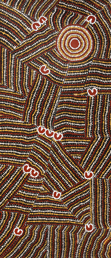 Aboriginal Artwork by Celestine Nungarrayi Tex, Lappi Lappi Jukurrpa, 107x46cm