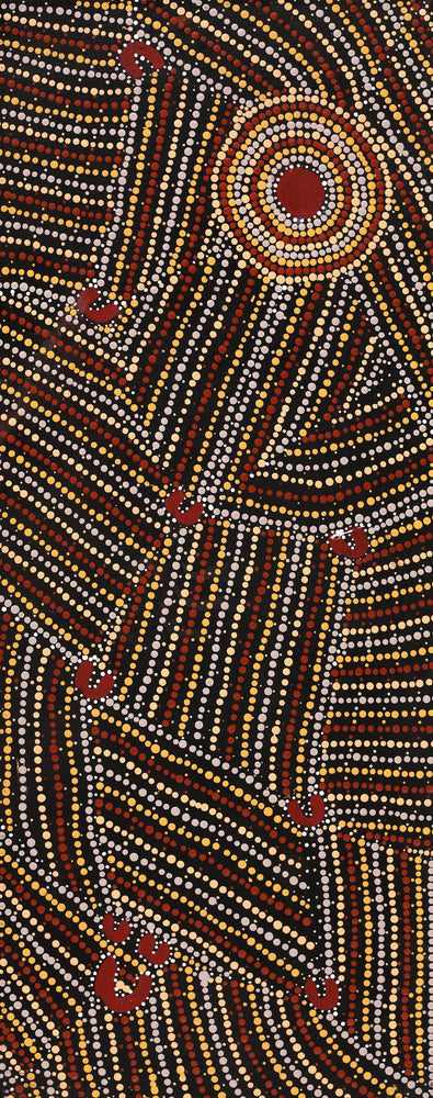 Aboriginal Artwork by Celestine Nungarrayi Tex, Lappi Lappi Jukurrpa, 76x30cm