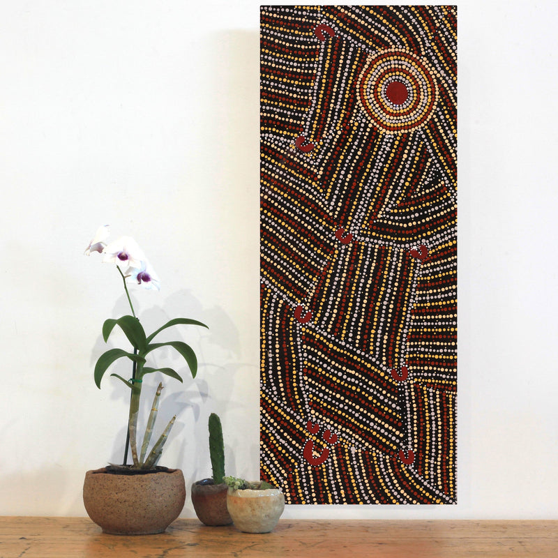 Aboriginal Artwork by Celestine Nungarrayi Tex, Lappi Lappi Jukurrpa, 76x30cm