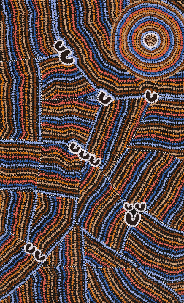 Aboriginal Art by Celestine Nungarrayi Tex, Lappi Lappi Jukurrpa, 76x46cm - ART ARK®