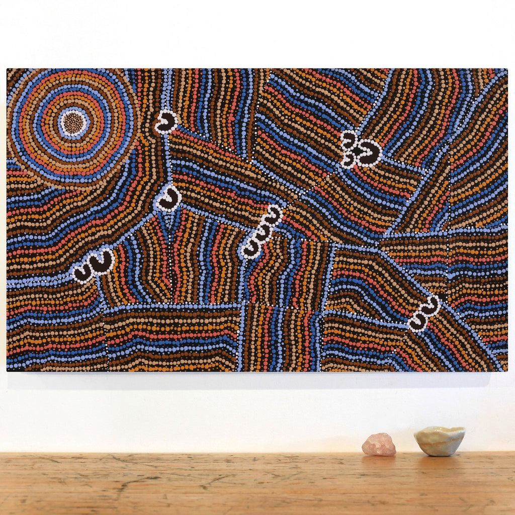 Aboriginal Art by Celestine Nungarrayi Tex, Lappi Lappi Jukurrpa, 76x46cm - ART ARK®