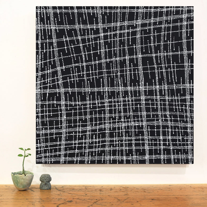 Aboriginal Artwork by Chantelle Nampijinpa Robertson, Ngapa Jukurrpa (Water Dreaming) - Puyurru, 61x61cm
