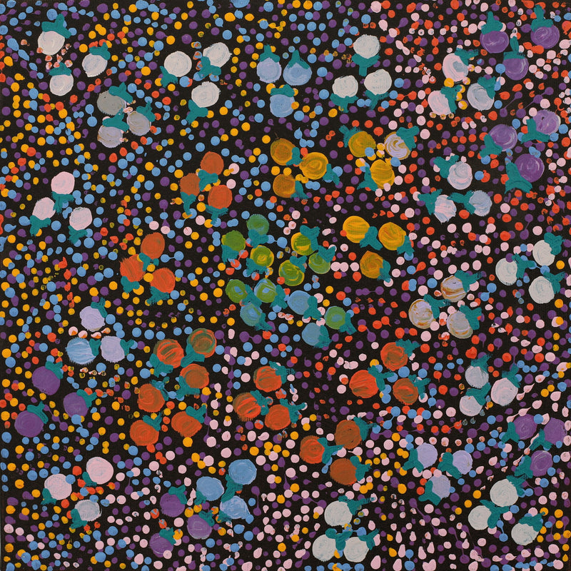 Aboriginal Artwork by Charlene Napanangka Marshall, Wanakiji Jukurrpa (Bush Tomato Dreaming), 30x30cm