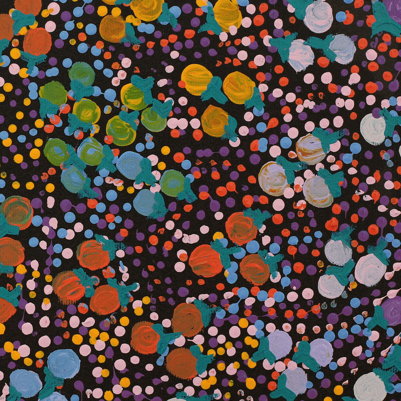Aboriginal Artwork by Charlene Napanangka Marshall, Wanakiji Jukurrpa (Bush Tomato Dreaming), 30x30cm