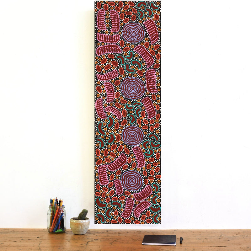 Aboriginal Artwork by Christine Nungarrayi Brown, Karnta Jukurrpa (Womens Dreaming), 107x30cm