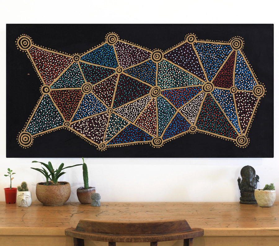 Aboriginal Artwork by Christopher Japangardi Michaels, Ngapa Jukurrpa (Water Dreaming) - Puyurru, 122x61cm