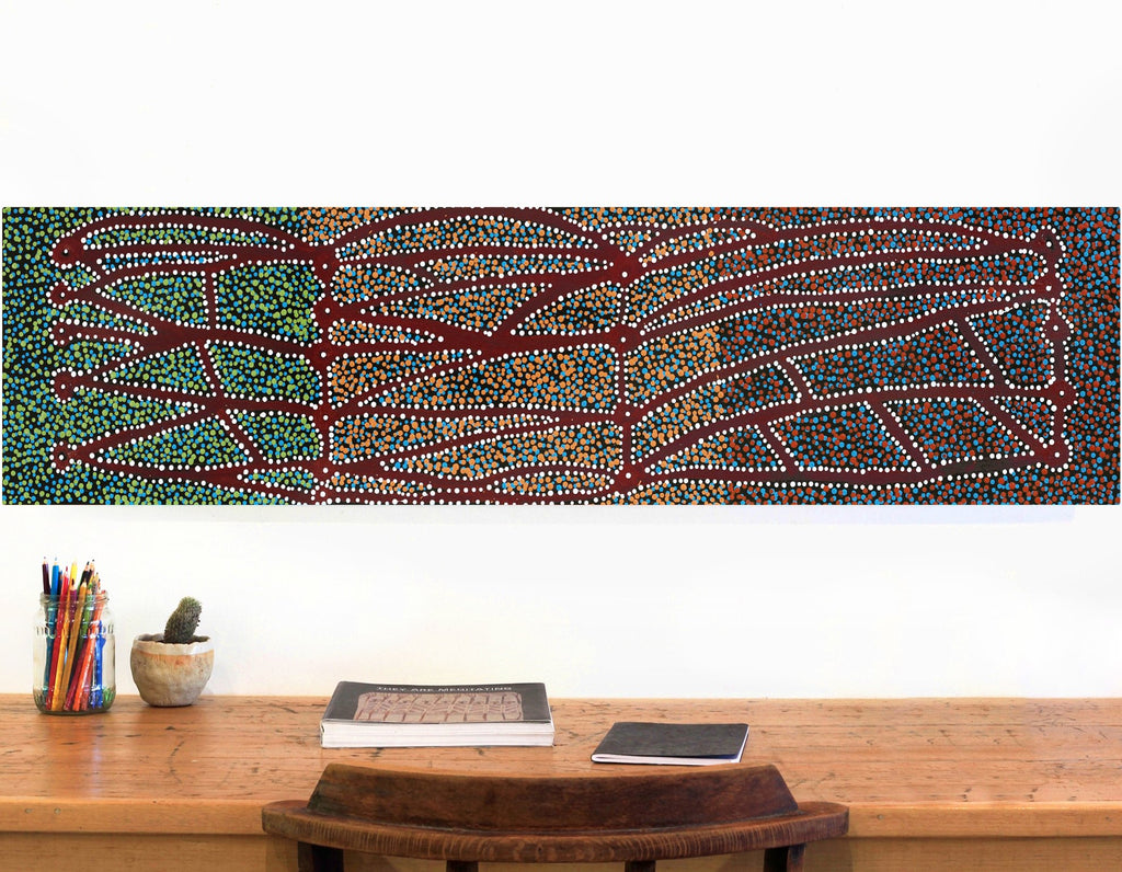 Aboriginal Artwork by Clarissa Nangala Williams, Ngapa Jukurrpa (Water Dreaming) - Puyurru, 122x30cm