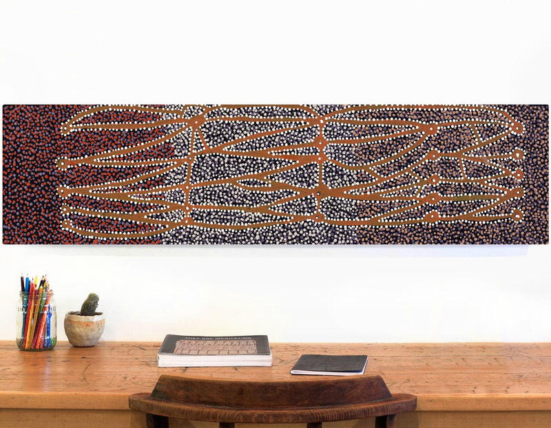 Aboriginal Artwork by Clarissa Nangala Williams, Ngapa Jukurrpa (Water Dreaming) - Puyurru, 122x30cm
