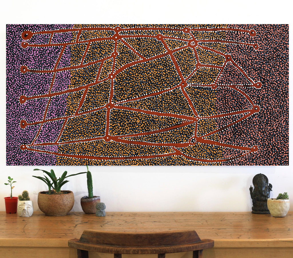 Aboriginal Artwork by Clarissa Nangala Williams, Ngapa Jukurrpa (Water Dreaming) - Puyurru, 122x61cm