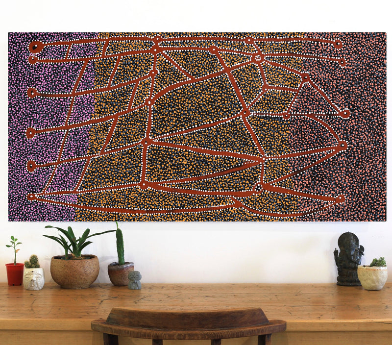 Aboriginal Artwork by Clarissa Nangala Williams, Ngapa Jukurrpa (Water Dreaming) - Puyurru, 122x61cm