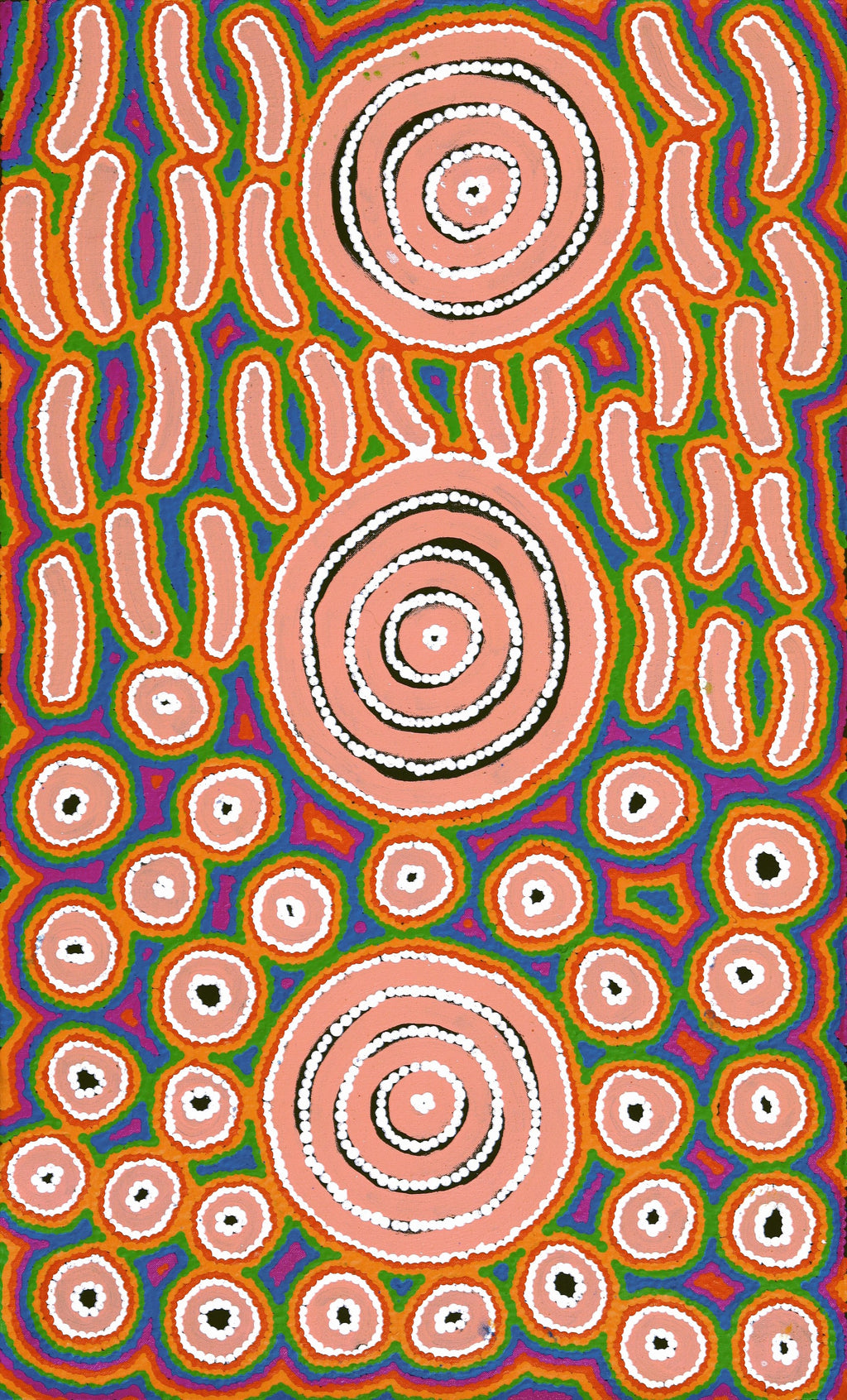 Aboriginal Artwork by Courtney Nampijinpa Patrick, Ngapa Jukurrpa (Water Dreaming) - Puyurru, 76x46cm