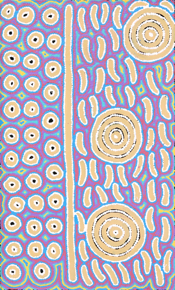 Aboriginal Artwork by Courtney Nampijinpa Patrick, Ngapa Jukurrpa (Water Dreaming) - Puyurru, 76x46cm