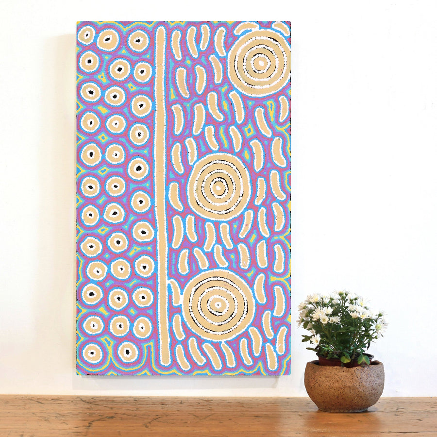 Aboriginal Artwork by Courtney Nampijinpa Patrick, Ngapa Jukurrpa (Water Dreaming) - Puyurru, 76x46cm