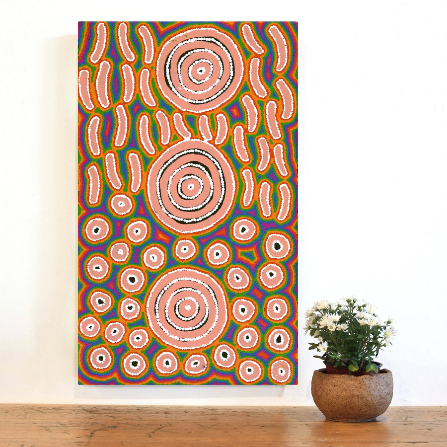 Aboriginal Artwork by Courtney Nampijinpa Patrick, Ngapa Jukurrpa (Water Dreaming) - Puyurru, 76x46cm