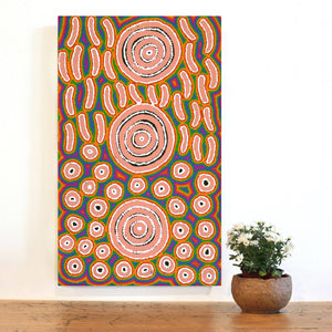 Aboriginal Artwork by Courtney Nampijinpa Patrick, Ngapa Jukurrpa (Water Dreaming) - Puyurru, 76x46cm - ART ARK®
