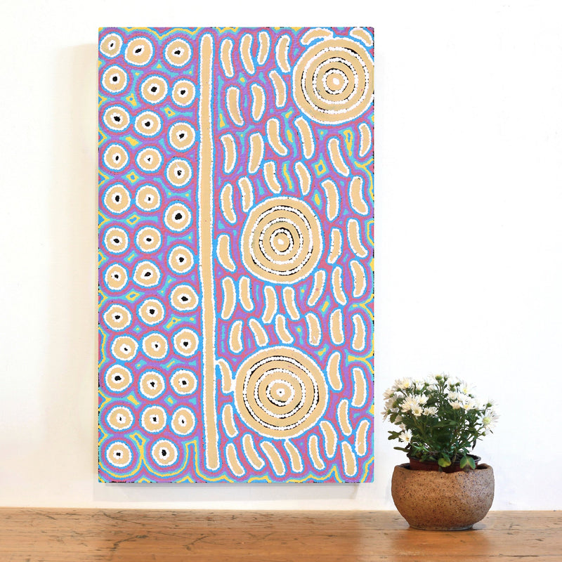 Aboriginal Artwork by Courtney Nampijinpa Patrick, Ngapa Jukurrpa (Water Dreaming) - Puyurru, 76x46cm