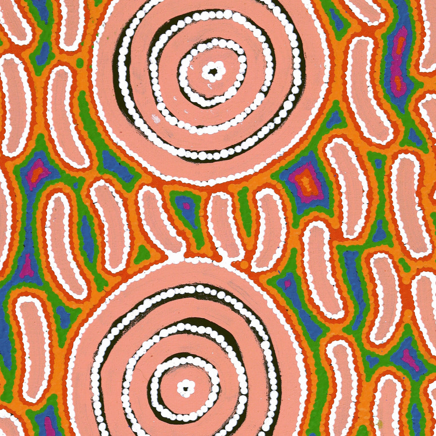 Aboriginal Artwork by Courtney Nampijinpa Patrick, Ngapa Jukurrpa (Water Dreaming) - Puyurru, 76x46cm