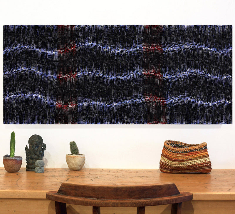 Aboriginal Artwork by Debbie Napaljarri Brown, Wanakiji Jukurrpa (Bush Tomato Dreaming), 107x46cm