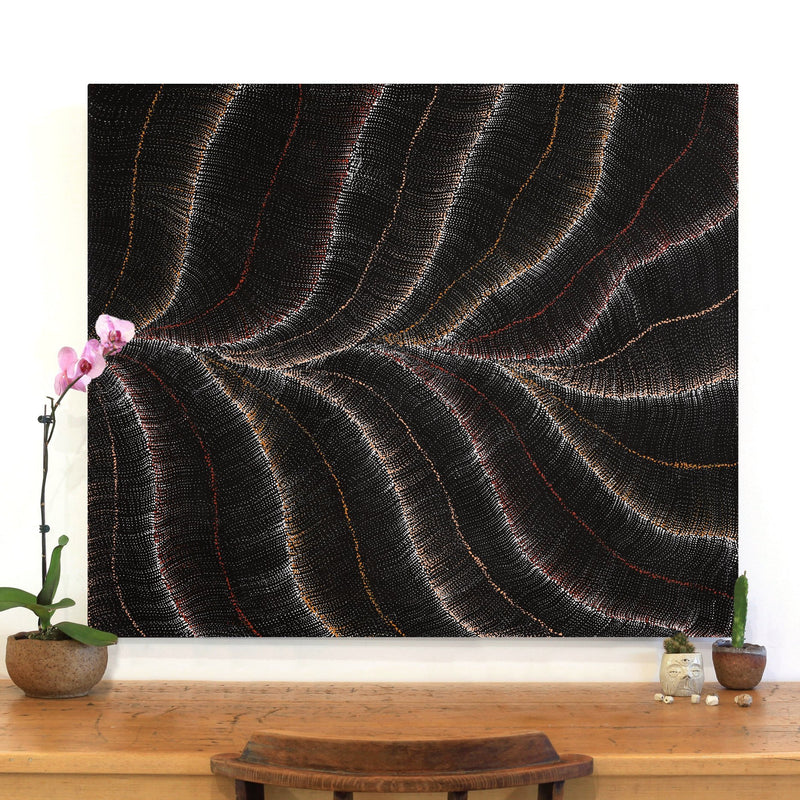 Aboriginal Artwork by Debbie Napaljarri Brown, Wanakiji Jukurrpa (Bush Tomato Dreaming), 107x91cm