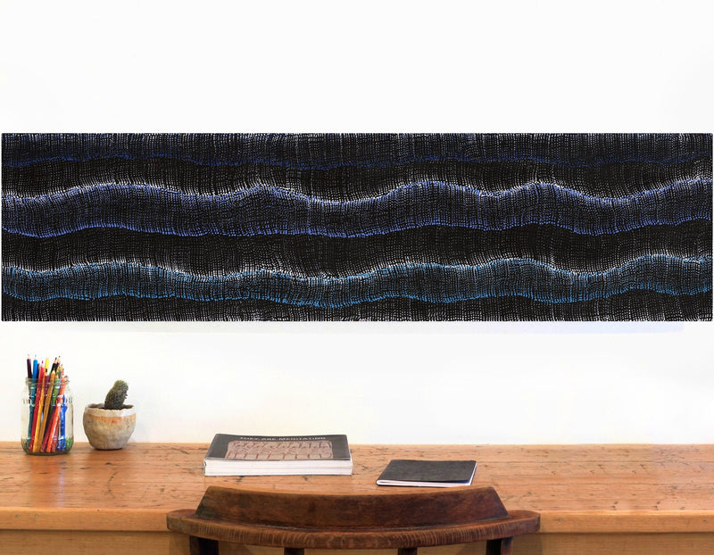 Aboriginal Artwork by Debbie Napaljarri Brown, Wanakiji Jukurrpa (Bush Tomato Dreaming), 122x30cm