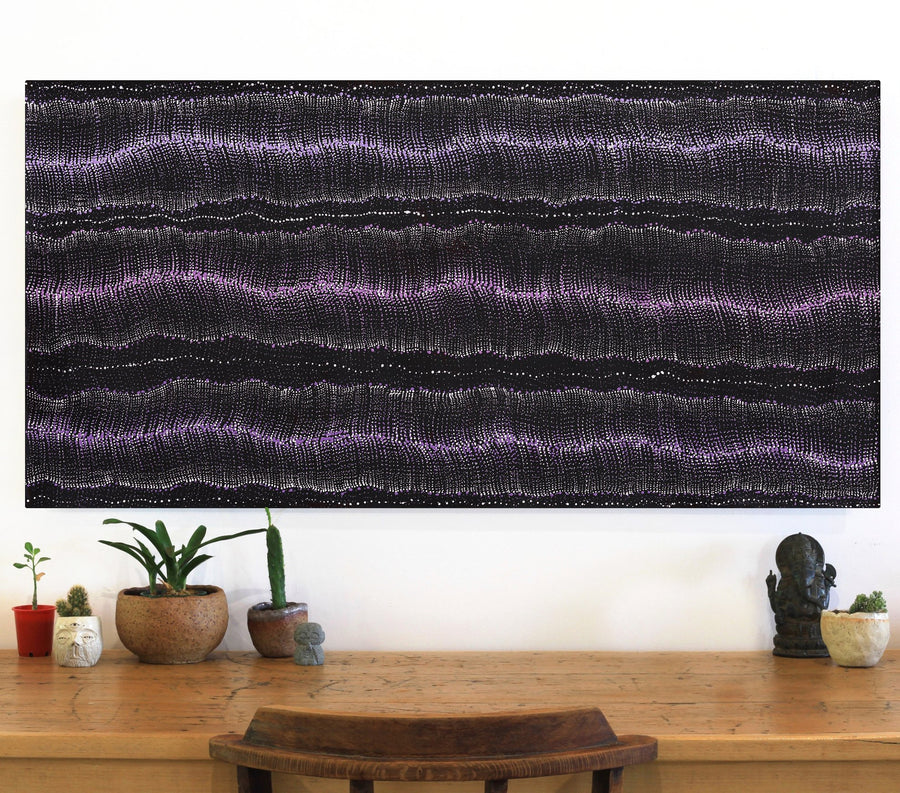 Aboriginal Artwork by Debbie Napaljarri Brown, Wanakiji Jukurrpa (Bush Tomato Dreaming), 122x61cm