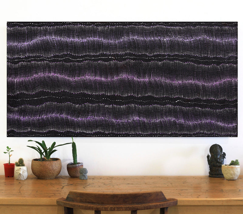 Aboriginal Artwork by Debbie Napaljarri Brown, Wanakiji Jukurrpa (Bush Tomato Dreaming), 122x61cm