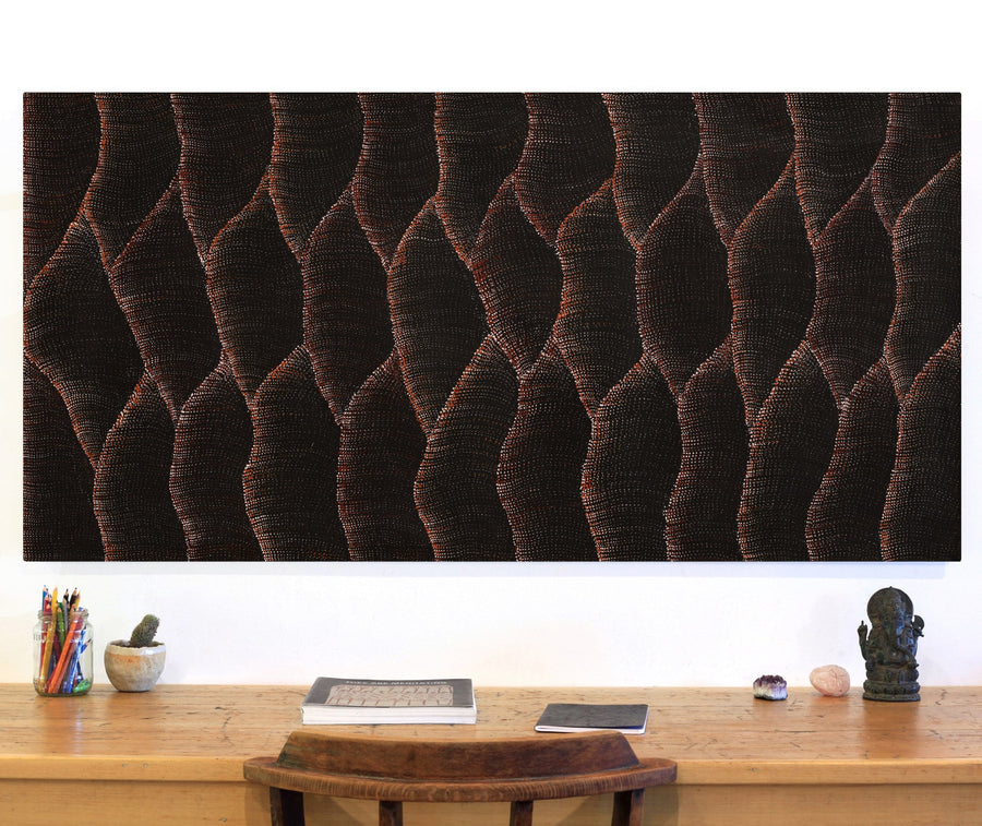 Aboriginal Artwork by Debbie Napaljarri Brown, Wanakiji Jukurrpa (Bush Tomato Dreaming), 152x76cm