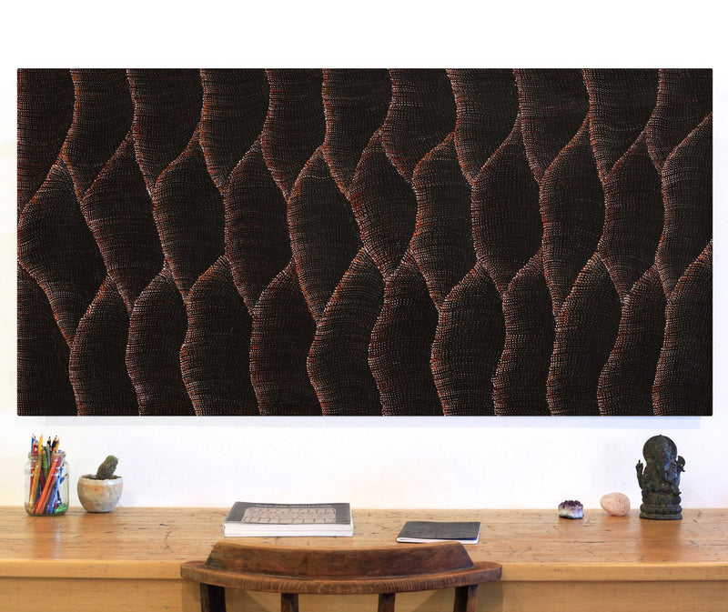 Aboriginal Artwork by Debbie Napaljarri Brown, Wanakiji Jukurrpa (Bush Tomato Dreaming), 152x76cm