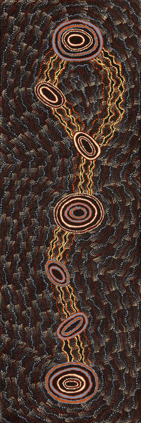 Aboriginal Artwork by Debbie Napaljarri Brown, Wanakiji Jukurrpa (Bush Tomato Dreaming), 183x61cm