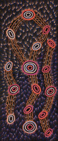 Aboriginal Artwork by Debbie Napaljarri Brown, Wanakiji Jukurrpa (Bush Tomato Dreaming), 183x76cm