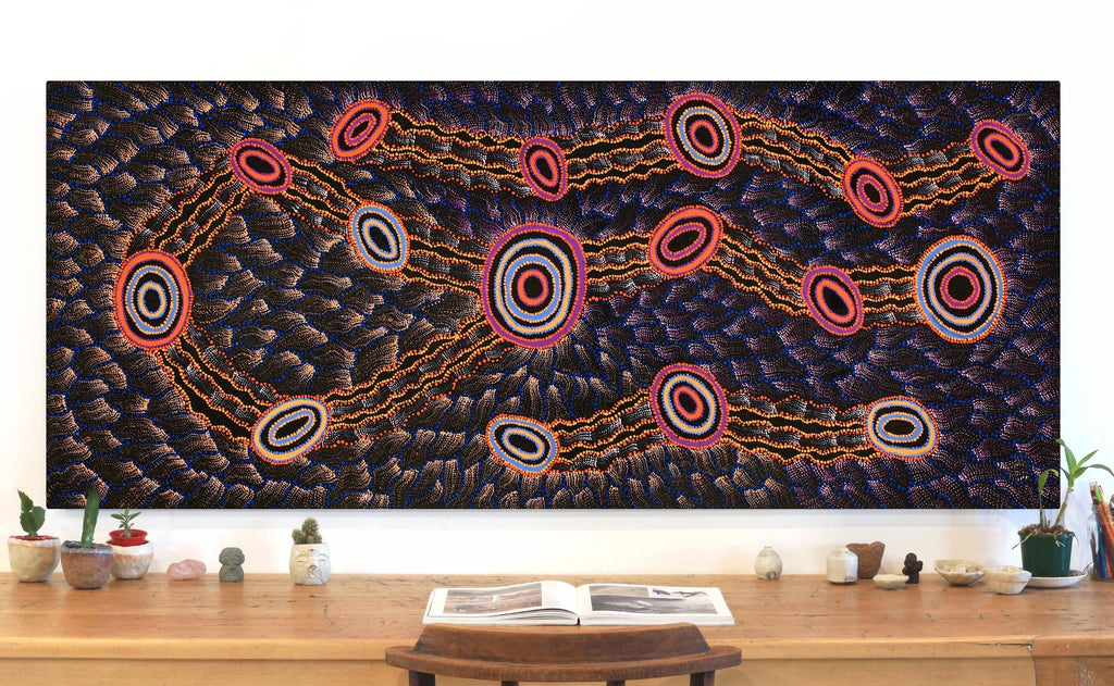 Aboriginal Artwork by Debbie Napaljarri Brown, Wanakiji Jukurrpa (Bush Tomato Dreaming), 183x76cm - ART ARK®