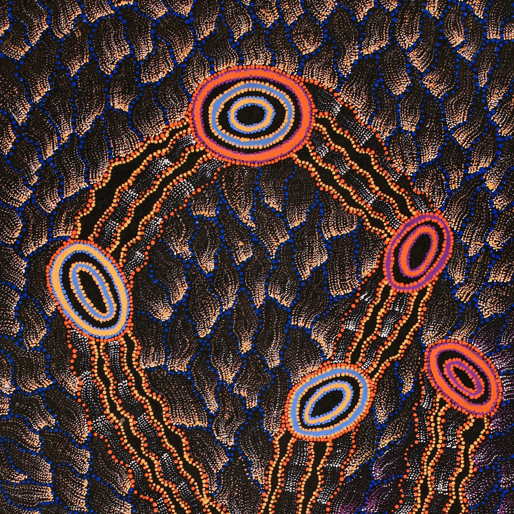 Aboriginal Artwork by Debbie Napaljarri Brown, Wanakiji Jukurrpa (Bush Tomato Dreaming), 183x76cm