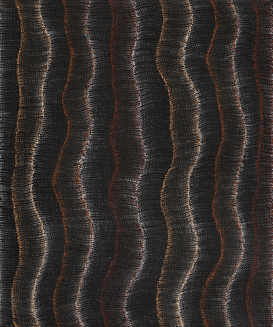 Aboriginal Artwork by Debbie Napaljarri Brown, Wanakiji Jukurrpa (Bush Tomato Dreaming), 91x76cm