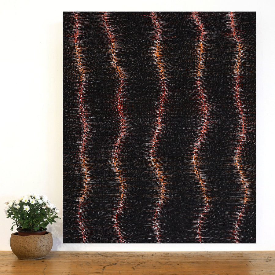 Aboriginal Artwork by Debbie Napaljarri Brown, Wanakiji Jukurrpa (Bush Tomato Dreaming), 91x76cm