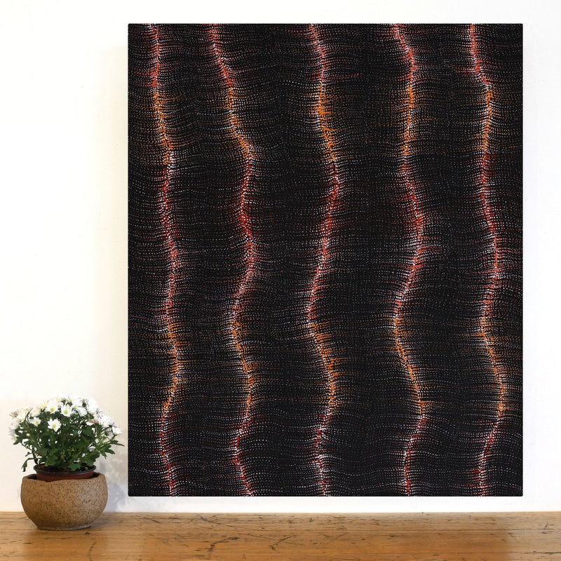 Aboriginal Artwork by Debbie Napaljarri Brown, Wanakiji Jukurrpa (Bush Tomato Dreaming), 91x76cm