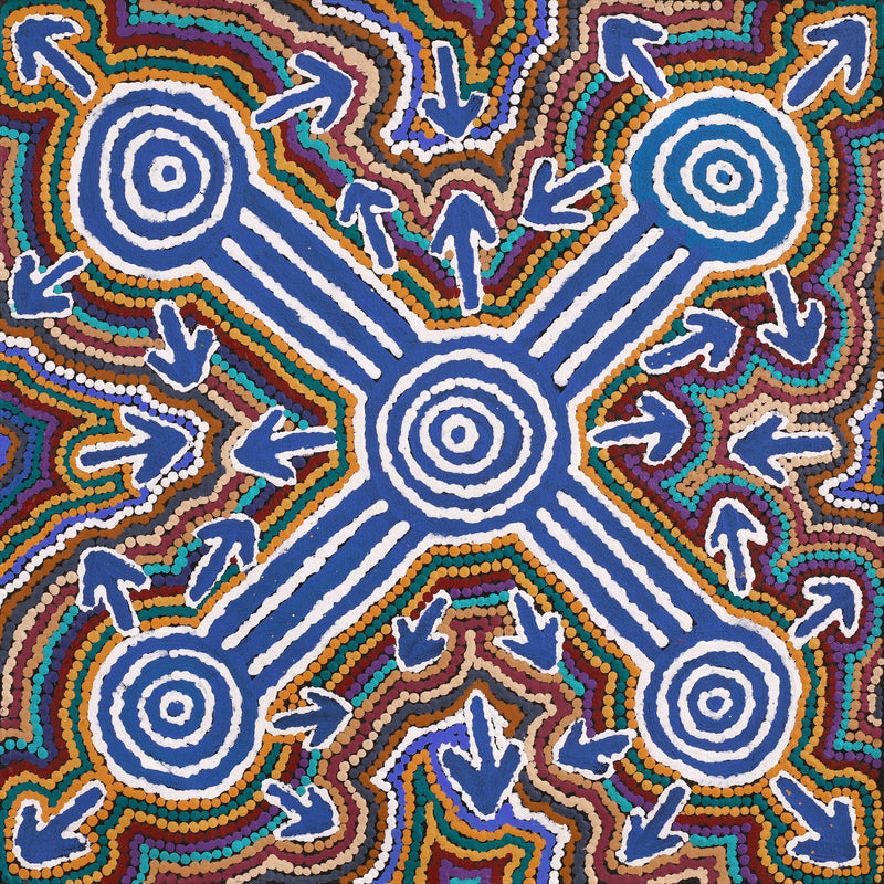 Aboriginal Artwork by Edward Jangala Robertson, Yankirri Jukurrpa (Emu Dreaming) - Ngarlikurlangu, 46x46cm