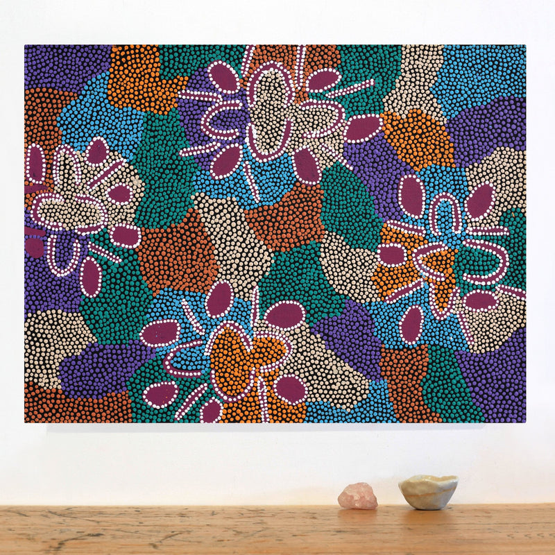 Aboriginal Artwork by Elsie Nampijinpa Moore, Karnta Jukurrpa (Womens Dreaming), 61x46cm