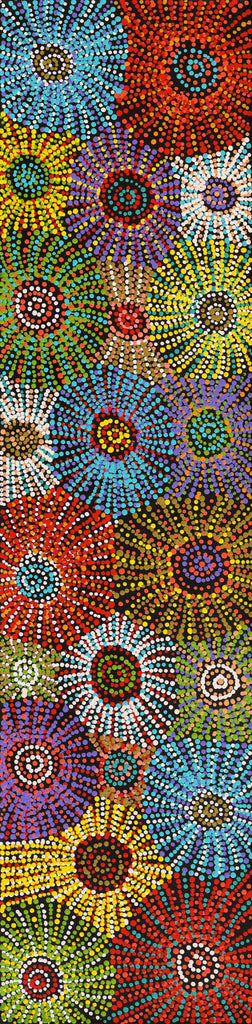 Aboriginal Artwork by Evelyn Nangala Robertson, Ngapa Jukurrpa - Puyurru, 122x30cm