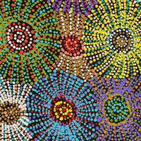 Aboriginal Artwork by Evelyn Nangala Robertson, Ngapa Jukurrpa - Puyurru, 122x30cm