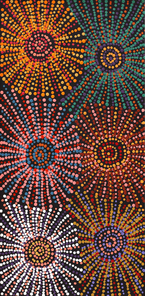 Aboriginal Artwork by Evelyn Nangala Robertson, Ngapa Jukurrpa - Puyurru, 61x30cm